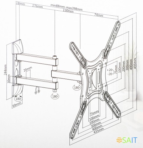 Кронштейн для телевизора Ultramounts UM870 черный 23"-55" макс.30кг настенный поворот и наклон