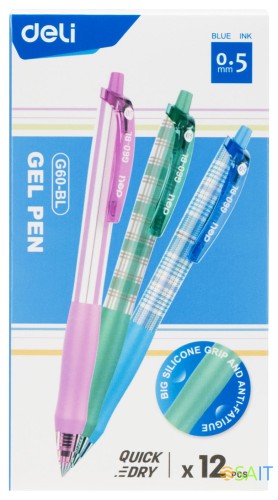 Ручка гелев. Deli EG60-BL ассорти d=0.5мм син. черн.