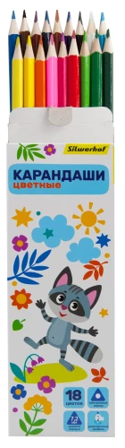 Карандаши цв. Silwerhof Веселые друзья 2.65мм трехгран. дерево ассорти 18цв. коробка/европод.