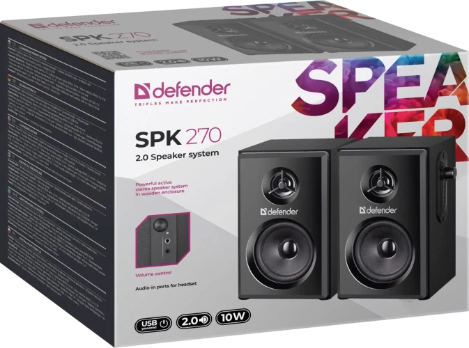 Defender Акустическая 2.0 система SPK 270 черный, 10 Вт, питание от USB Defender SPK 270