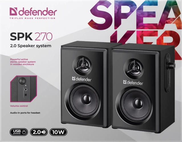 Defender Акустическая 2.0 система SPK 270 черный, 10 Вт, питание от USB Defender SPK 270