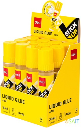 Клей жидкий Deli EA251 30мл корп.желтый прозрачный Stick UP