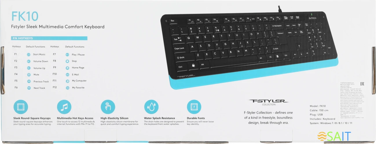 Клавиатура A4Tech Fstyler FK10 черный/синий USB (FK10 BLUE)