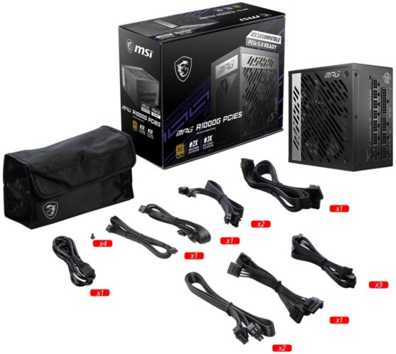 Блок питания MSI ATX 1000W MPG A1000G 80+ gold 24pin APFC 135mm fan 12xSATA Cab Manag RTL