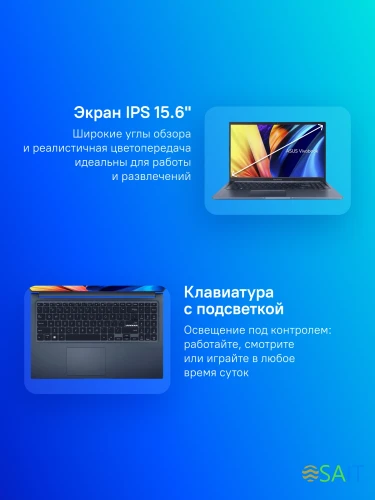 Ноутбук Asus Vivobook 15 X1502VA-BQ924 Core i7 13620H 16Gb SSD512Gb Intel UHD Graphics 15.6" IPS FHD (1920x1080) без ОС blue WiFi BT Cam (90NB10T1-M01890)