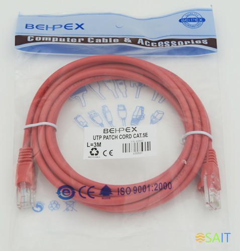 Патч-корд cat.5E molded 3м красный RJ-45 (m)-RJ-45 (m)