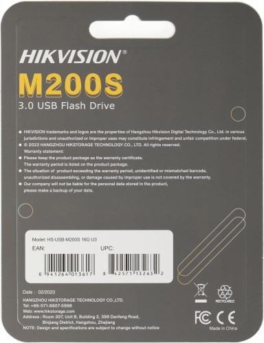 Флеш Диск Hikvision 16GB M200S HS-USB-M200S/16G/U3 USB3.0 серебристый/черный