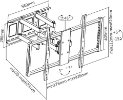 Кронштейн для телевизора Ultramounts UM914 черный 60"-100" макс.80кг настенный поворотно-выдвижной и наклонный