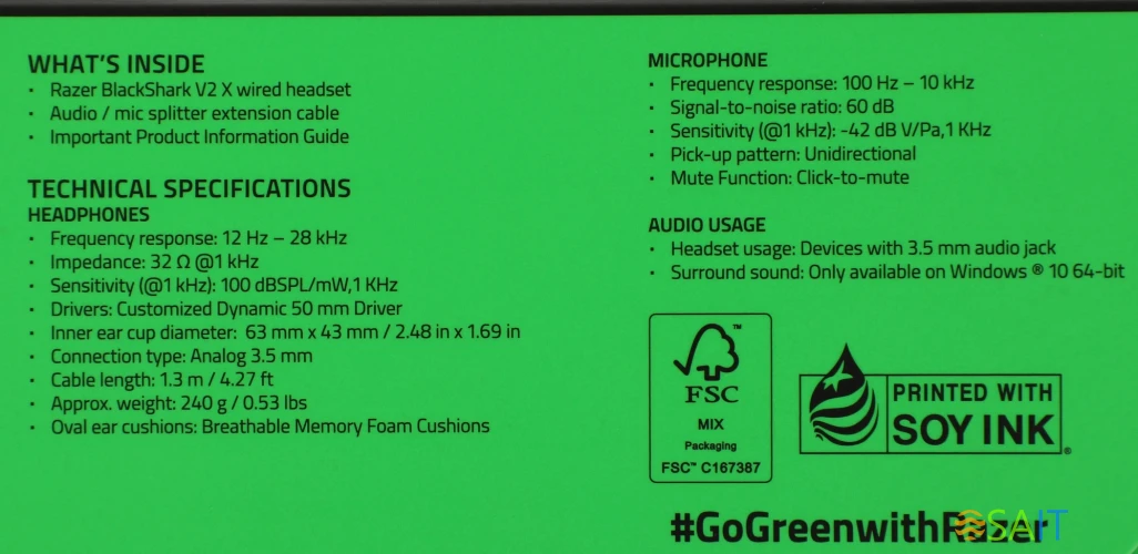 Наушники с микрофоном Razer Blackshark V2 X зеленый 1.3м мониторные оголовье (RZ04-03240600-R3M1)