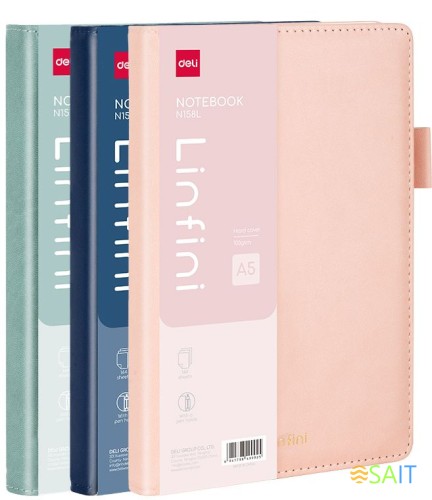 Блокнот Deli LINFINI EN158L A5 210х143мм искусст. кожа 144л линейка твердая обложка ассорти ассорти:син/роз/зел