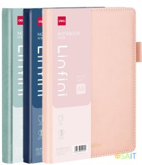 Блокнот Deli LINFINI EN158L A5 210х143мм искусст. кожа 144л линейка твердая обложка ассорти ассорти:син/роз/зел