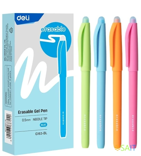 Ручка гелев. Deli (EG163-BL) ассорти d=0.5мм син. черн. кор.карт. игловидный пиш. наконечник кругл.
