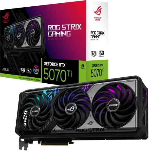 Видеокарта Asus PCI-E 5.0 ROG-STRIX-RTX5070TI-16G-GAMING NVIDIA GeForce RTX 5070TI 16Gb 256bit GDDR7 2452/28000 HDMIx2 DPx3 HDCP Ret
