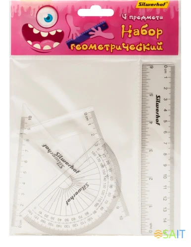 Набор линеек Silwerhof Монстрики пластик прозрачный компл.:лин.15см/угольн.30х11см/угольн.45х8см/трансп.180