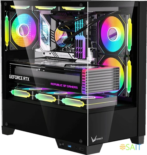 Корпус Formula Crystal Z1M Plus FR черный без БП mATX 9x120mm 1xUSB3.0 audio bott PSU