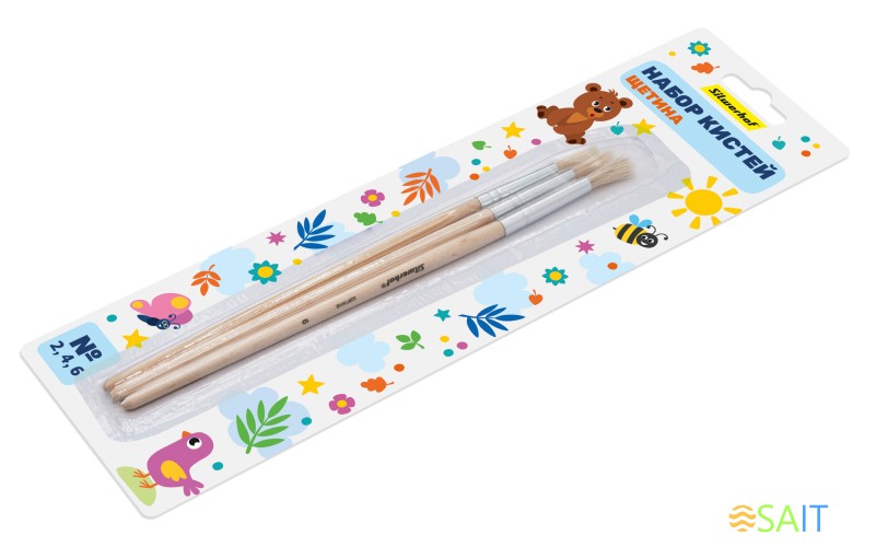 Набор кистей Silwerhof Веселые друзья (наб.3шт) щет.круг.№2,4,6 дерев.ручка