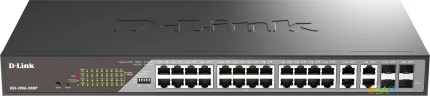 Коммутатор D-Link DSS-200G-28MP/A1A (L2) 24x1Гбит/с 4xКомбо(1000BASE-T/SFP) 24PoE 24PoE+ 370W настраиваемый