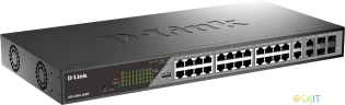Коммутатор D-Link DSS-200G-28MP/A1A (L2) 24x1Гбит/с 4xКомбо(1000BASE-T/SFP) 24PoE 24PoE+ 370W настраиваемый