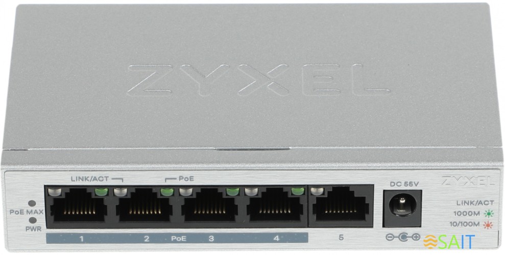 Коммутатор Zyxel GS1005HP-EU0101F (L2) 5x1Гбит/с 4PoE+ 60W неуправляемый