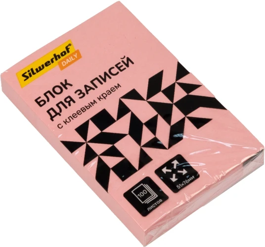 Блок самоклеящийся бумажный Silwerhof Daily 51x76мм 100лист. 75г/м2 пастель розовый
