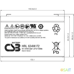 Батарея для ИБП CSB HRL634W F2 FR 6В 34Ач