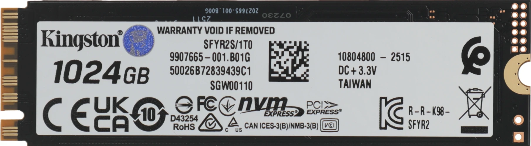 Накопитель SSD Kingston PCIe 5.0 x4 1TB SFYR2S/1T0 Fury Renegade M.2 2280