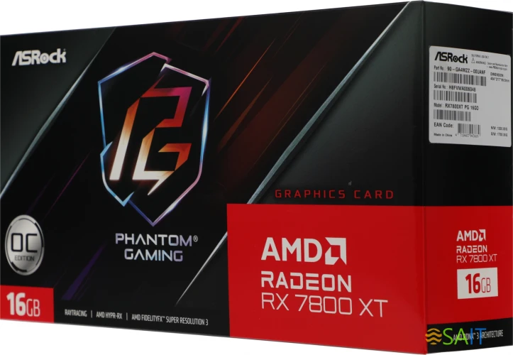 Видеокарта Asrock PCI-E 4.0 RX7800XT PG 16GO AMD Radeon RX 7800XT 16Gb 256bit GDDR6 2254/19500 HDMIx1 DPx3 HDCP Ret