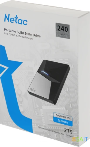 Накопитель SSD Netac USB-C 240Gb NT01Z7S-240G-32BK Z7S 2.5" черный