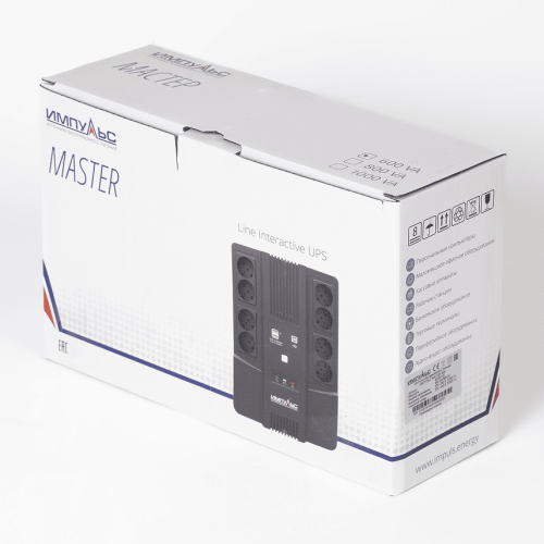 ИБП МАСТЕР 1000, 1000/600 ВА/Вт, LED, USB, RJ11/RJ45, SCHUKOx8 Импульс MT10201