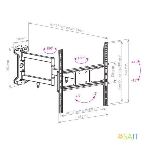 Кронштейн для телевизора Arm Media LCD-415 черный 24"-55" макс.35кг настенный поворотно-выдвижной и наклонный