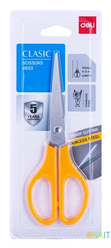 Ножницы Deli E0603 офисные 170мм ручки пластиковые сталь ассорти пакет с европод.