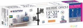 Кронштейн для мониторов ЖК Kromax OFFICE-5 серый 15"-32" макс.12кг настольный поворот и наклон