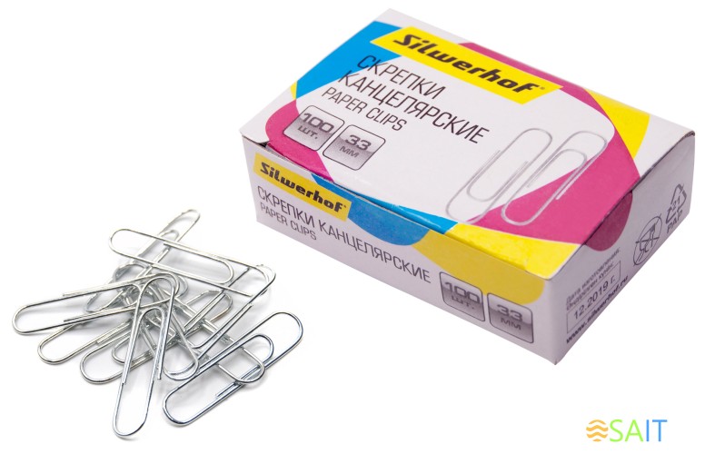 Скрепки Silwerhof 491038 металл оцинкованные 33мм (упак.:100шт) картонная коробка