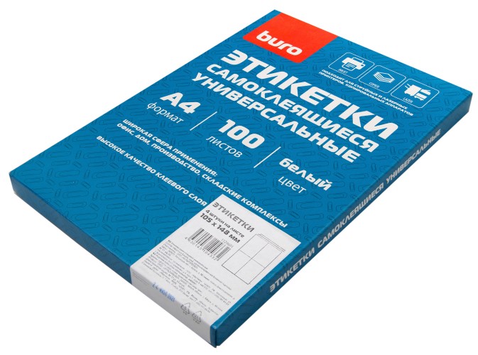 Этикетки Buro A4 105x148мм 4шт на листе/100л./белый матовое самоклей. универсальная