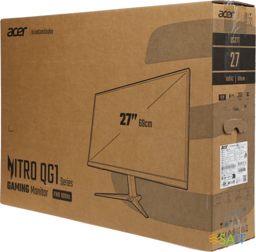 Монитор Acer 27" Nitro QG271Ebii черный IPS LED 1ms 16:9 HDMI матовая 250cd 178гр/178гр 1920x1080 100Hz FreeSync VGA FHD 5.1кг