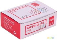 Скрепки Deli E39716 пластиковая оболочка 33мм ассорти (упак.:100шт) картонная коробка