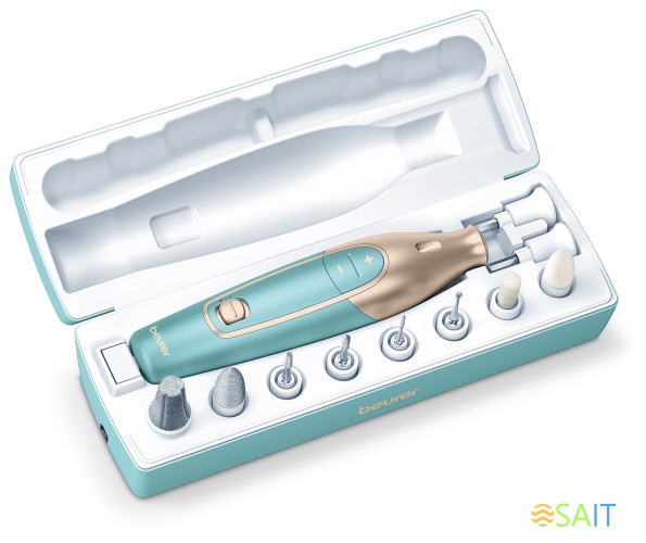 Маникюрно-педикюрный набор Beurer MP84 насадок в компл.:10шт золотистый/бирюзовый