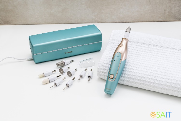 Маникюрно-педикюрный набор Beurer MP84 насадок в компл.:10шт золотистый/бирюзовый