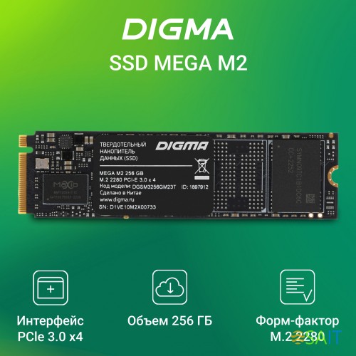 Накопитель SSD Digma PCIe 3.0 x4 256GB DGSM3256GM23T Mega M2 M.2 2280