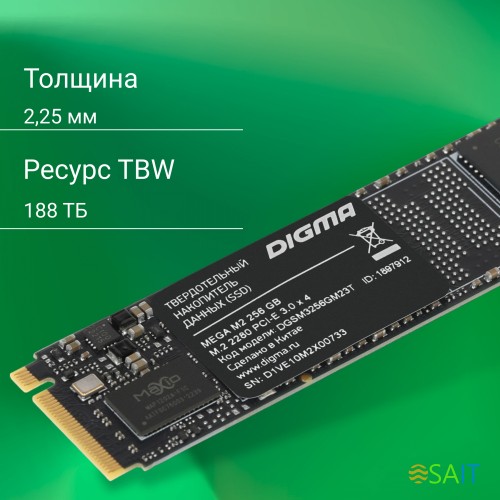 Накопитель SSD Digma PCIe 3.0 x4 256GB DGSM3256GM23T Mega M2 M.2 2280
