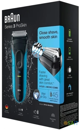 Бритва сетчатая Braun Series 3 3010S реж.эл.:3 питан.:аккум. синий/черный