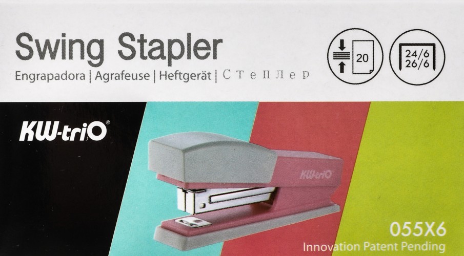 Степлер Kw-Trio 055X6-GRN Swing Standing 24/6 26/6 (20листов) зеленый 100скоб пластик коробка
