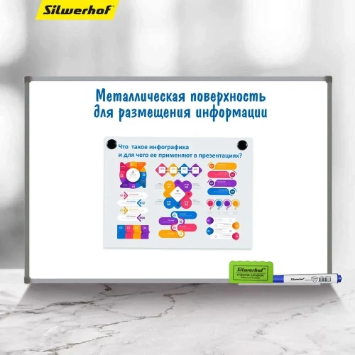 Доска магнитно-маркерная Silwerhof лак белый 90x120см алюминиевая рама