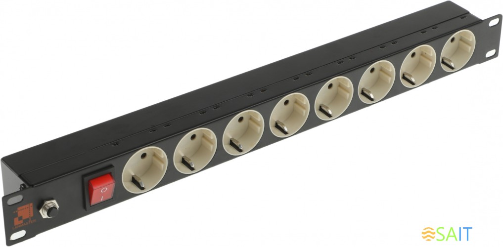 Блок распределения питания Lanmaster LAN-EP19-8P/S-1.8M гор.размещ. 8xSchuko базовые 10A C14 1.8м