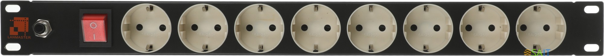 Блок распределения питания Lanmaster LAN-EP19-8P/S-1.8M гор.размещ. 8xSchuko базовые 10A C14 1.8м