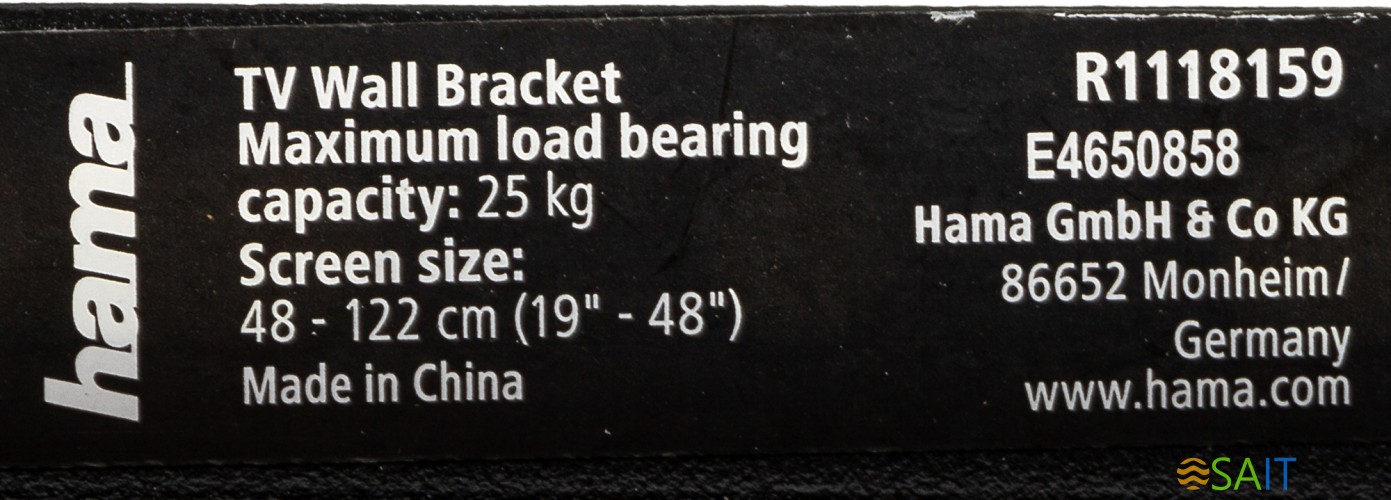 Кронштейн для телевизора Hama R1 118159 черный 19"-48" макс.25кг настенный наклон