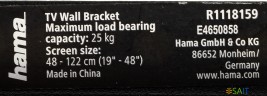 Кронштейн для телевизора Hama R1 118159 черный 19"-48" макс.25кг настенный наклон