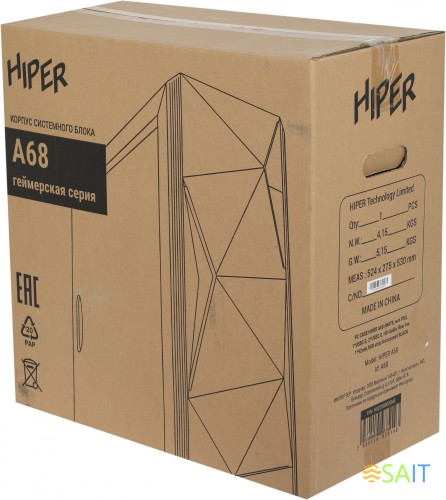 Корпус Hiper A68 черный без БП mATX 1x80mm 1x92mm 2xUSB2.0 1xUSB3.0 audio