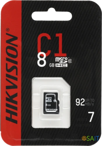 Флеш карта microSDHC 8GB Hikvision HS-TF-C1(STD)/8G/ZAZ01X00/OD C1 w/o adapter