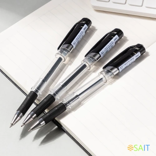 Ручка гелев. Deli EG158-BK прозрачный d=0.7мм черн. черн. резин. манжета